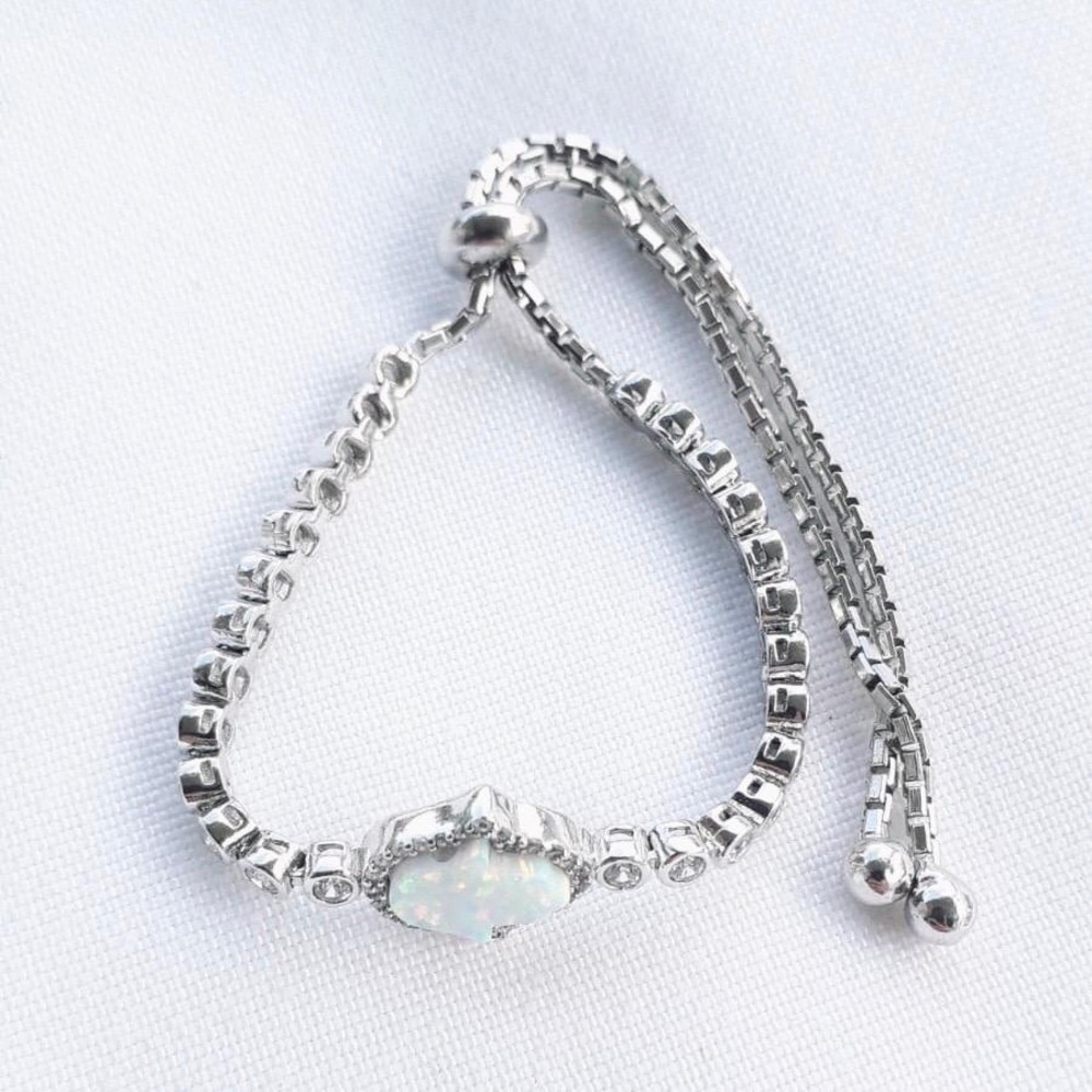 925 Sterling Silver Adjustable Opal Hamsa Bracelet
